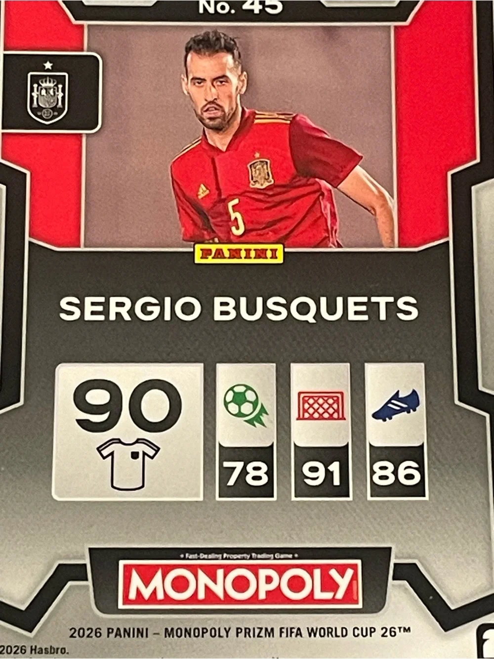 Panini 2026 Prizm Monopoly FIFA World Cup Sergio Busquets Spain #45 Base Card